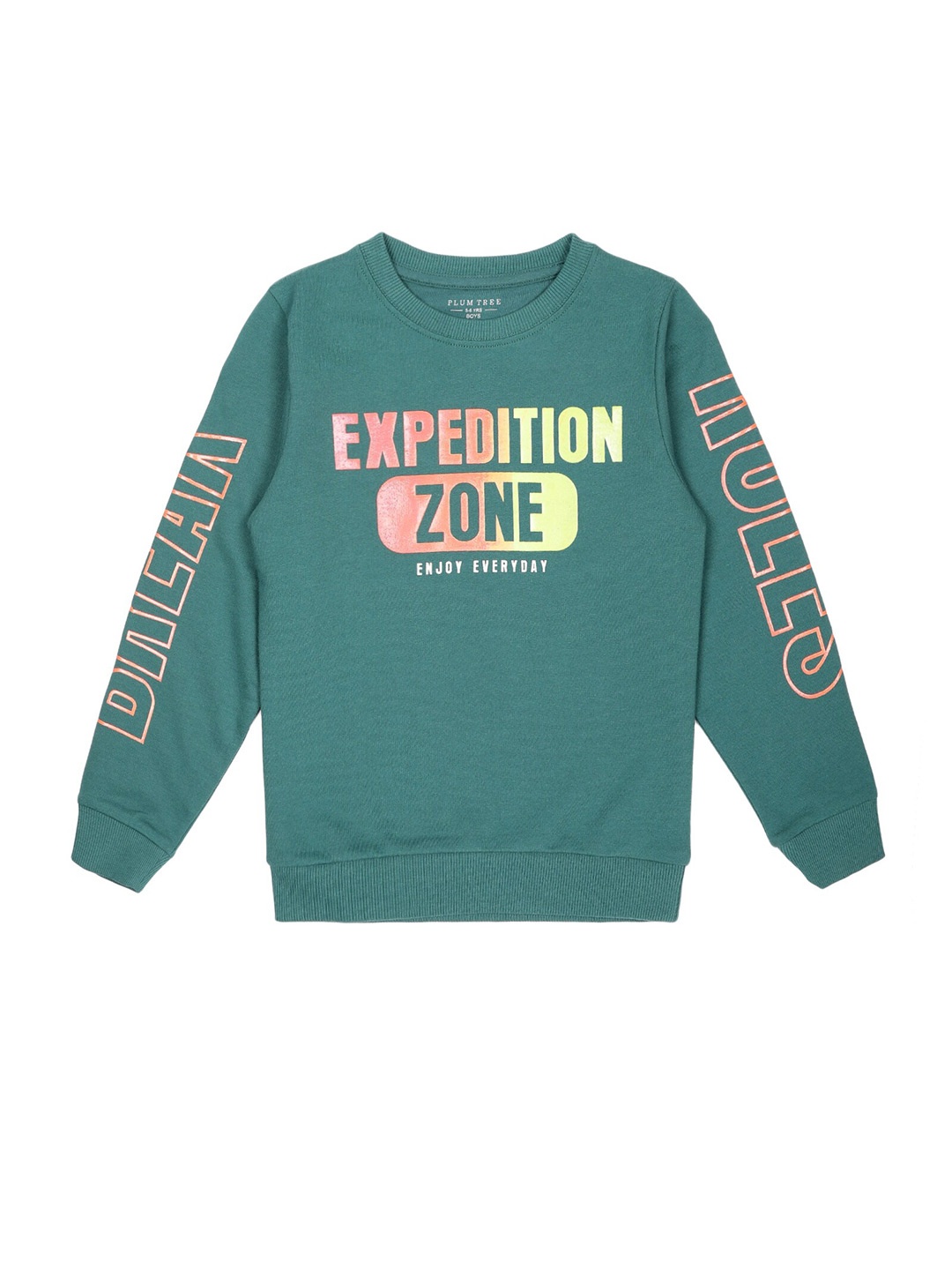 

PLUM TREE Boys Typography Printed Cotton Pullover Sweatshirt, Green