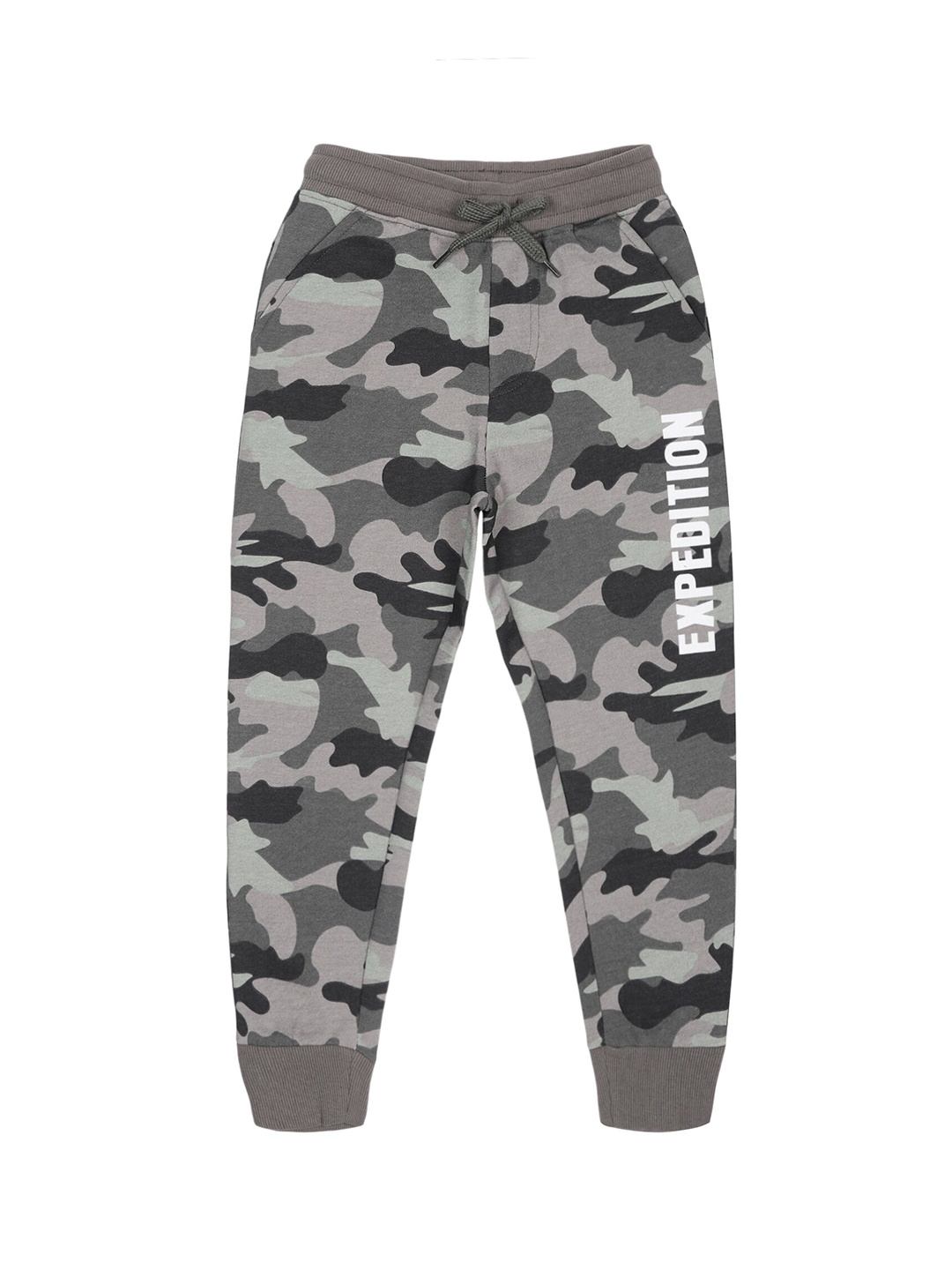 

PLUM TREE Boys Camoflague Printed Pure Cotton Joggers, Grey