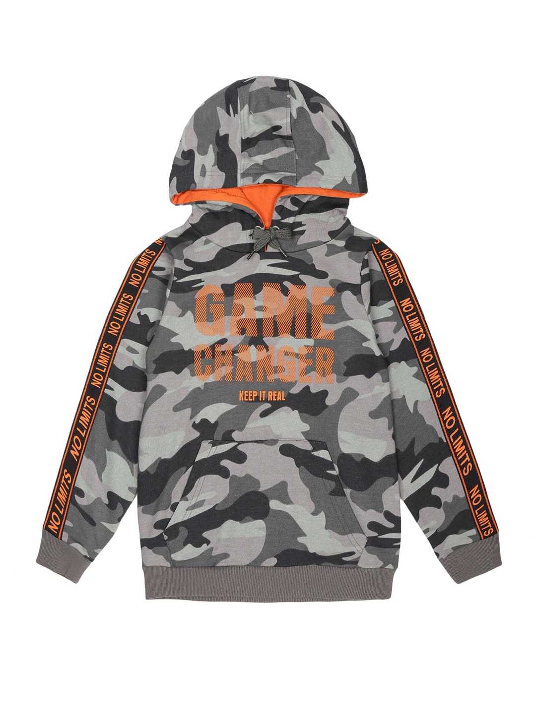 

PLUM TREE Boys Camouflage Printed Cotton Hooded Pullover Sweatshirt, Grey