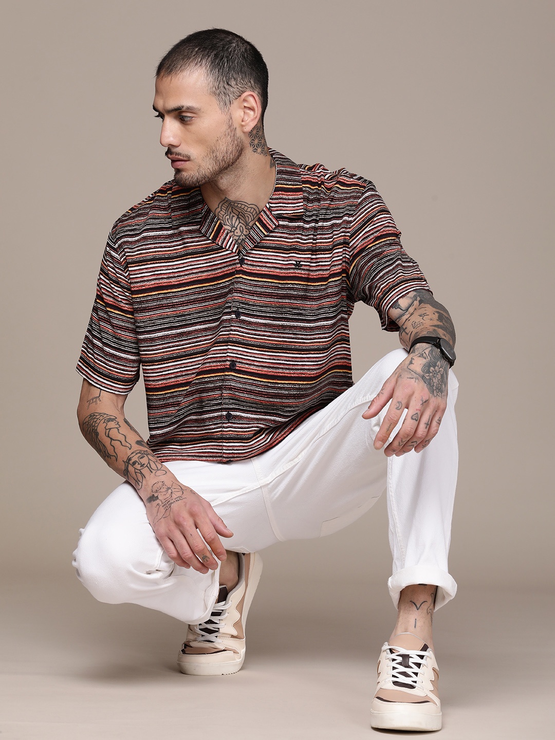 

WROGN Striped Cuban Collar Shirt, Multi