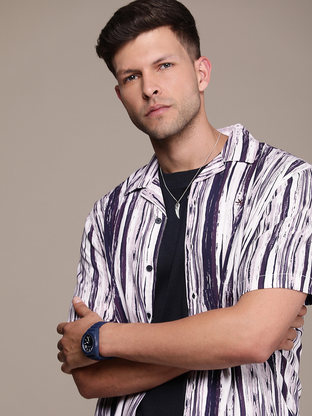 

WROGN Striped Casual Shirt, Purple