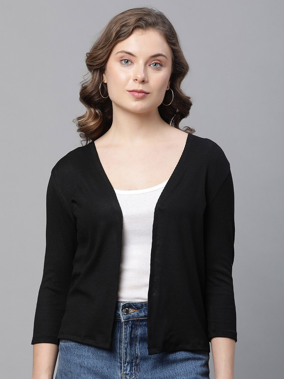 

UnaOne Open Front Cotton Shrug, Black