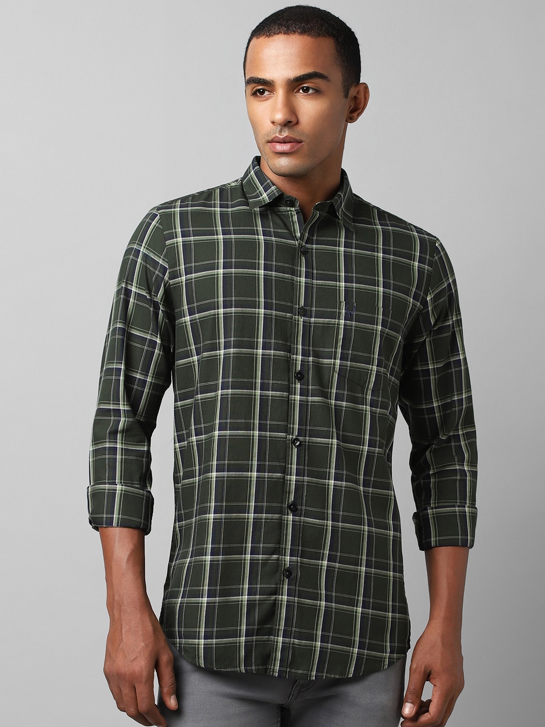 

Allen Solly Men Modern Comfy Slim Fit Tartan Checked Pure Cotton Casual Shirt, Green