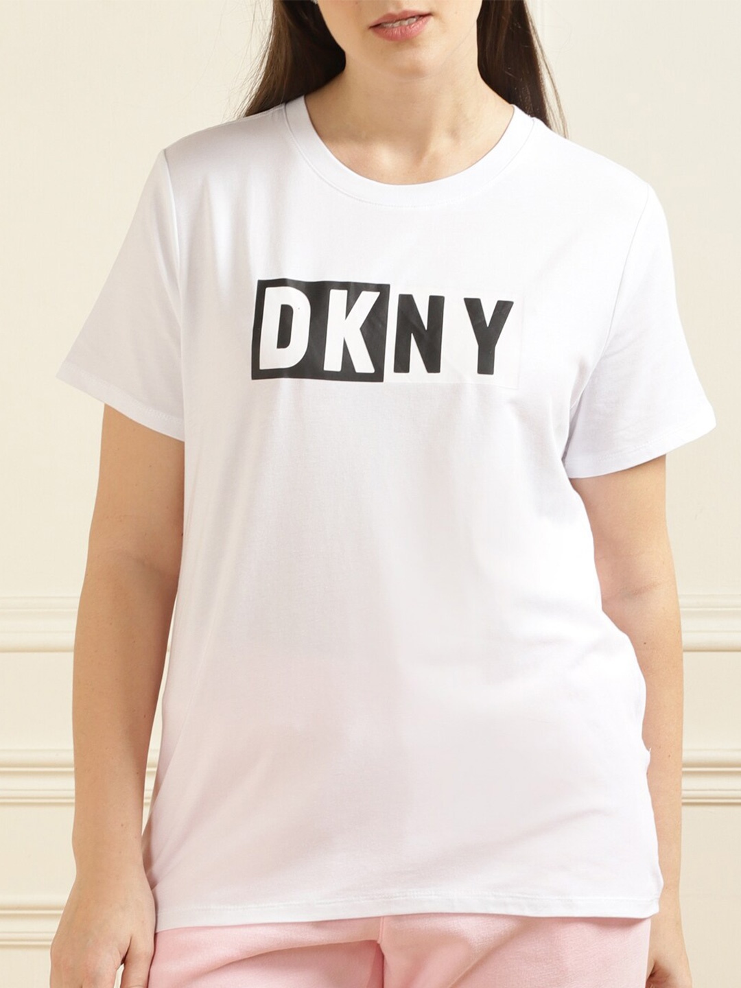DKNY Typography Printed Round Neck Regular T-shirt, White