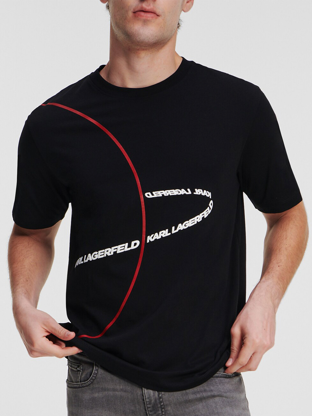 

Karl Lagerfeld Typography Printed Round Neck Pure Cotton T-shirt, Black