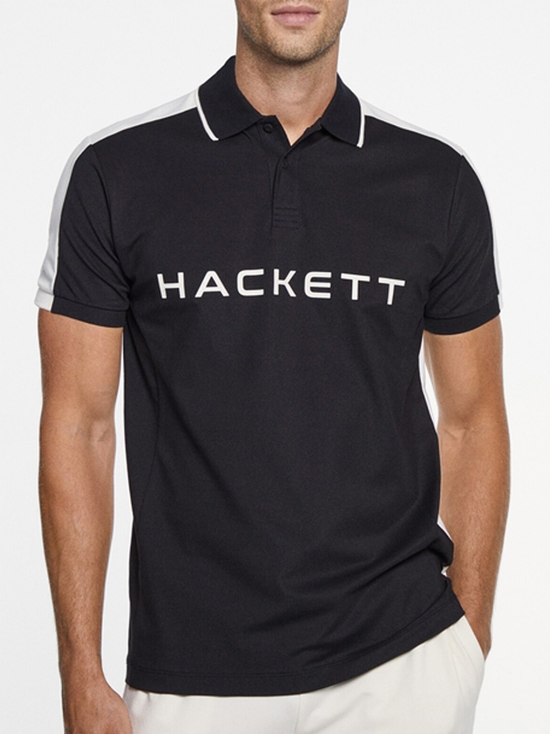 

HACKETT LONDON Typography Printed Polo Collar T-shirt, Black