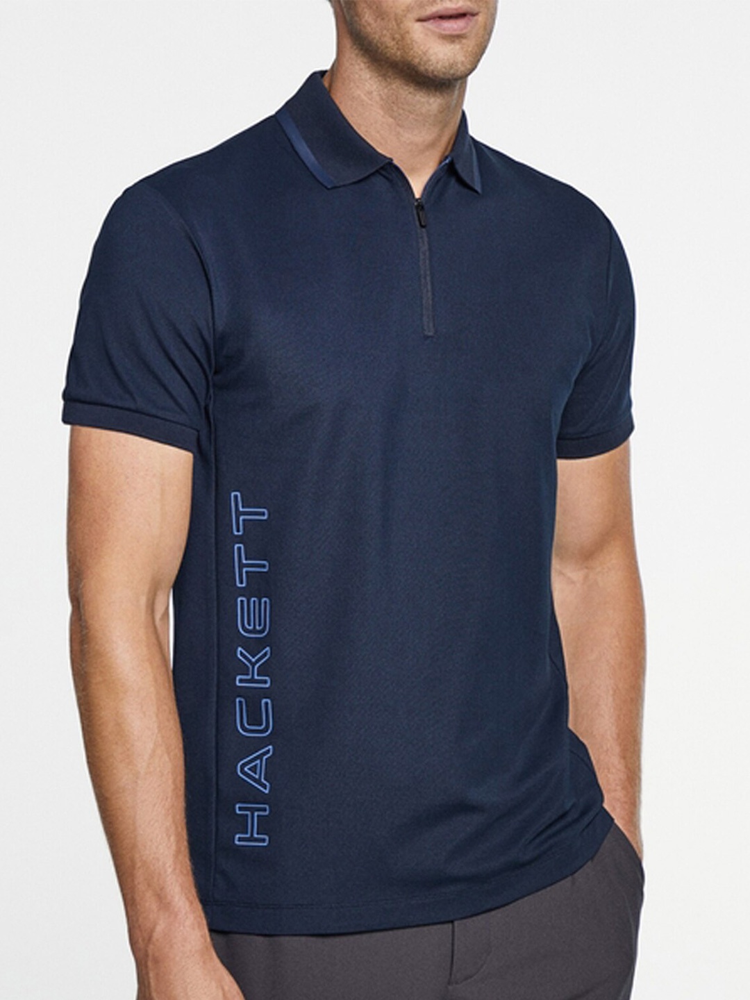

HACKETT LONDON Typography Printed Polo Collar T-shirt, Navy blue