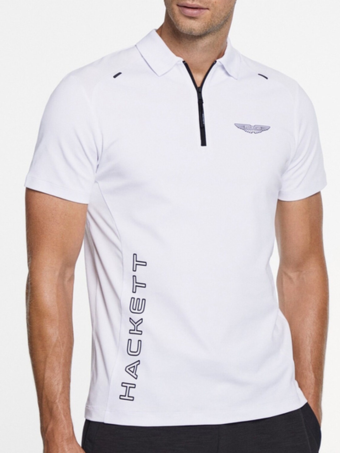 

HACKETT LONDON Typography Printed Polo Collar Pure Cotton T-shirt, White