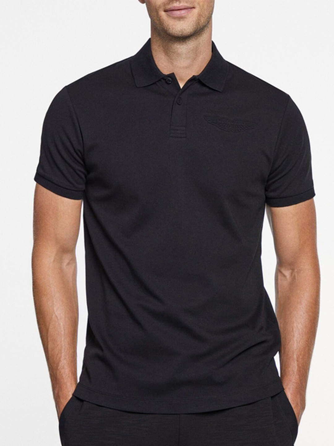 

HACKETT LONDON Polo Collar Applique Pure Cotton Casual T-shirt, Black