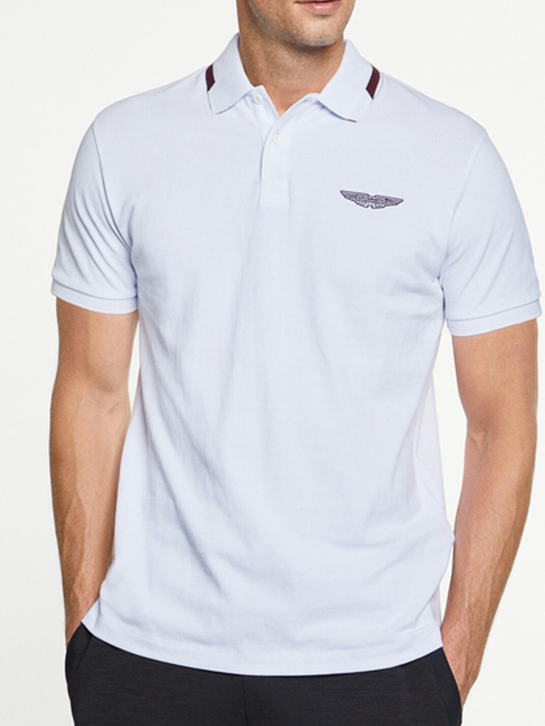 

HACKETT LONDON Polo Collar Applique Pure Cotton Casual T-shirt, White
