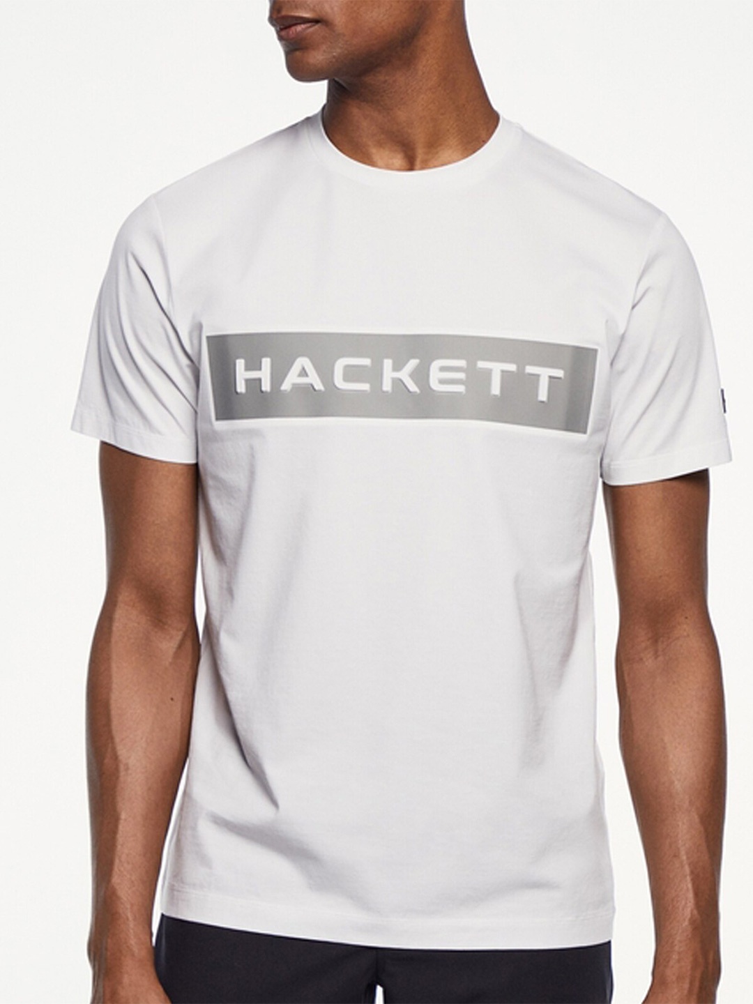

HACKETT LONDON Typography Printed Round Neck Pure Cotton Casual T-shirt, White
