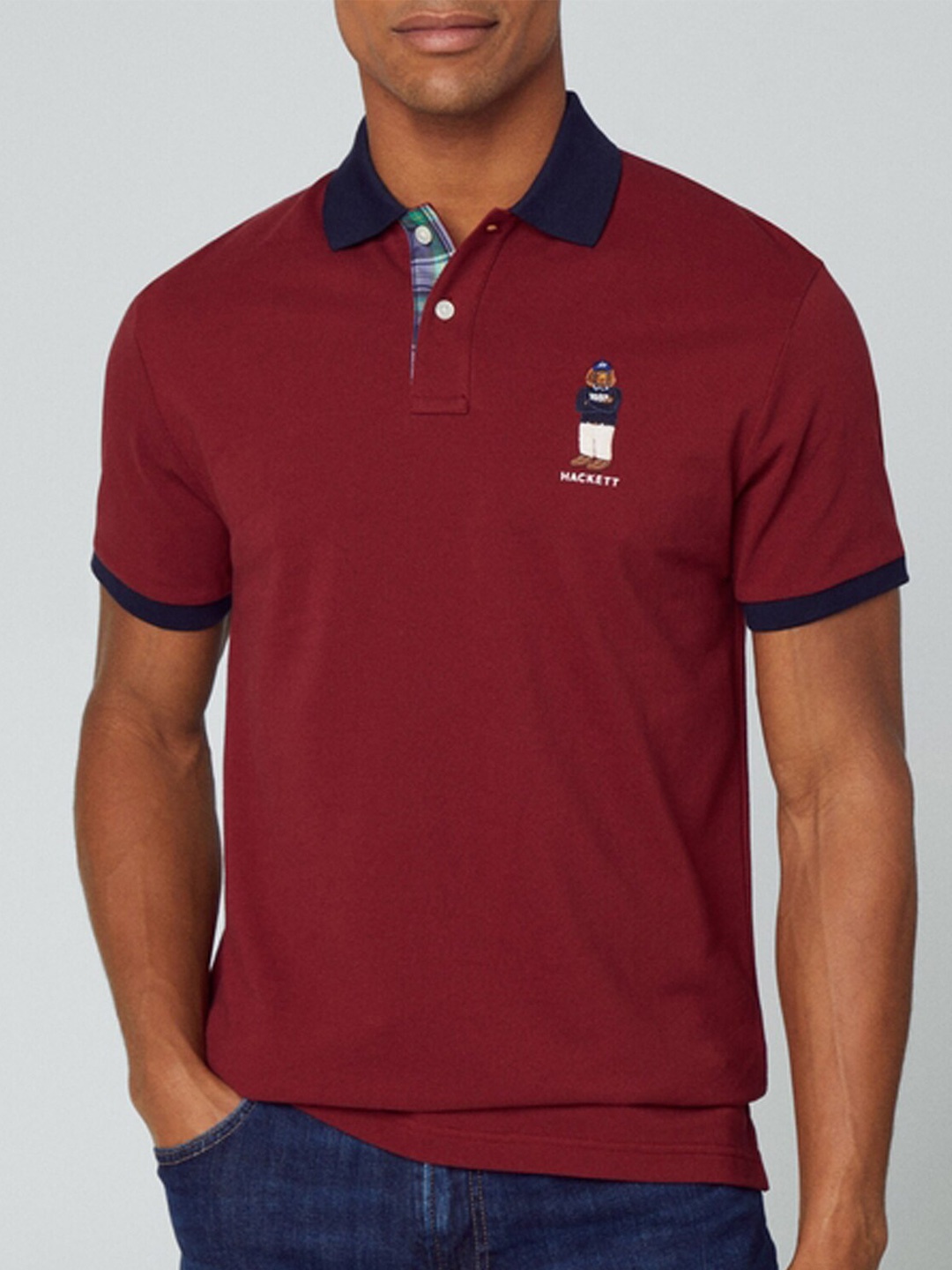 

HACKETT LONDON Polo Collar Applique Pure Cotton Casual T-shirt, Maroon