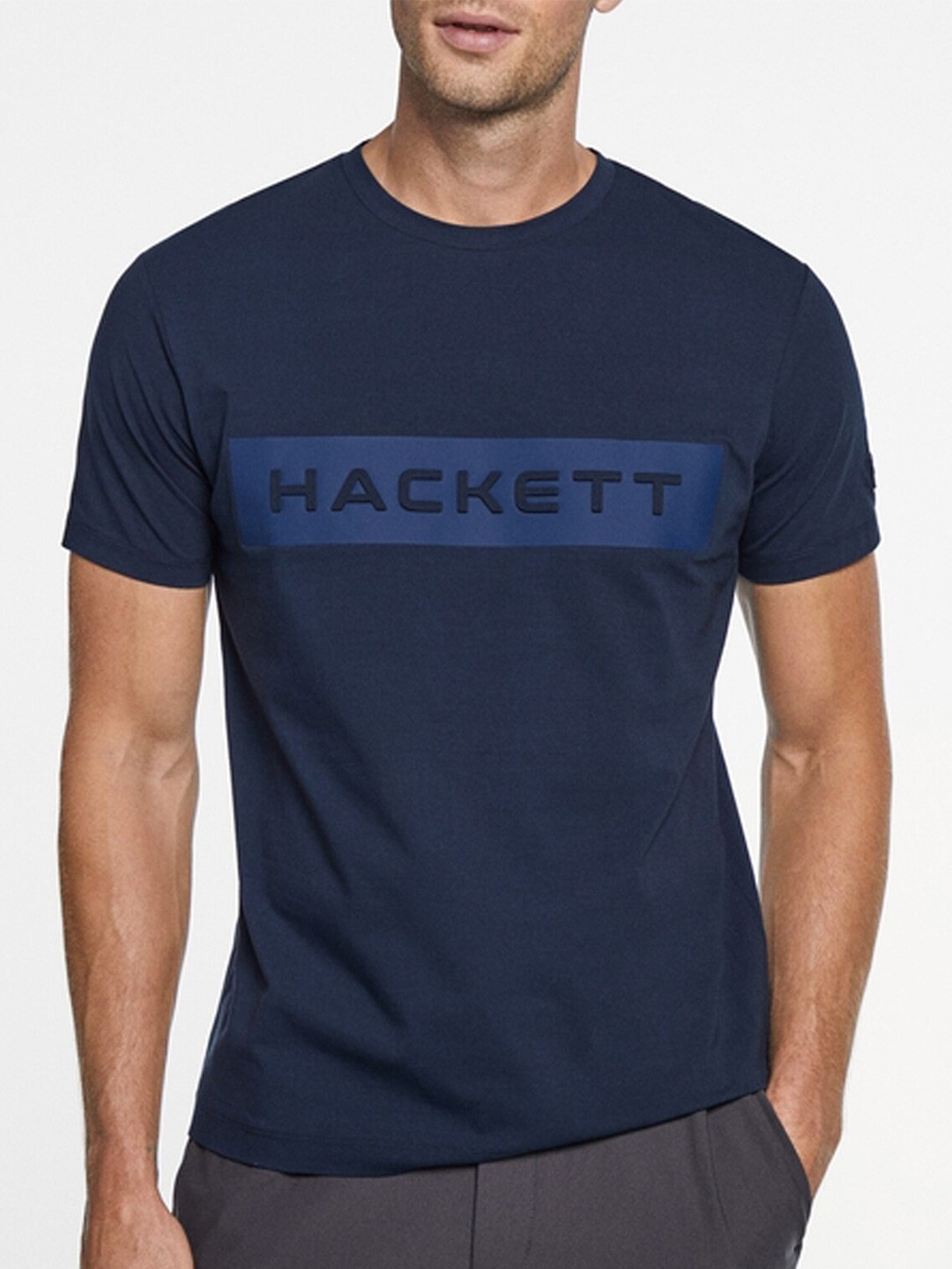 

HACKETT LONDON Typography Printed Pure Cotton T-Shirt, Navy blue