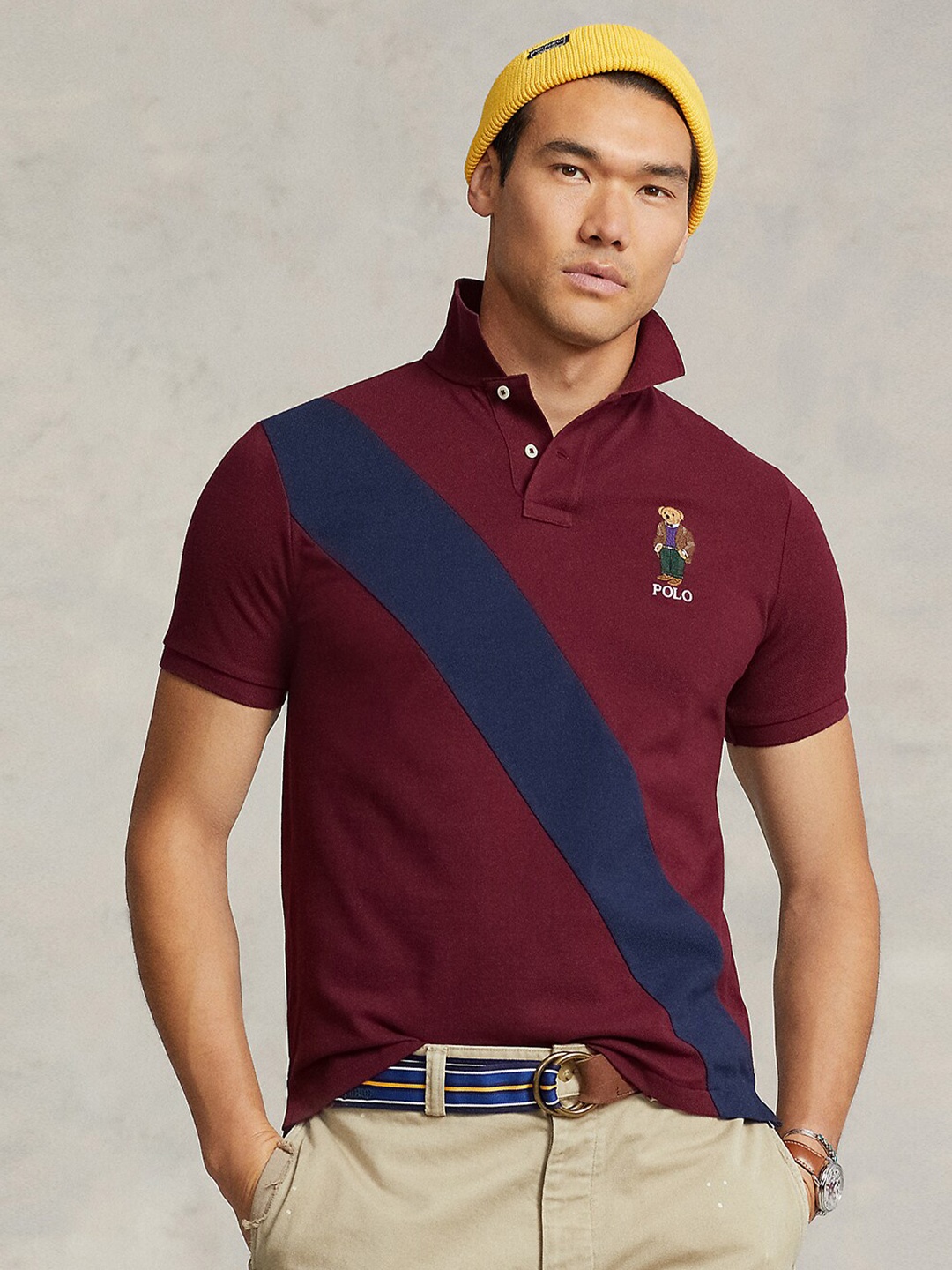 

Polo Ralph Lauren Slim Fit Colourblocked Polo Collar Pure Cotton T-shirt, Maroon