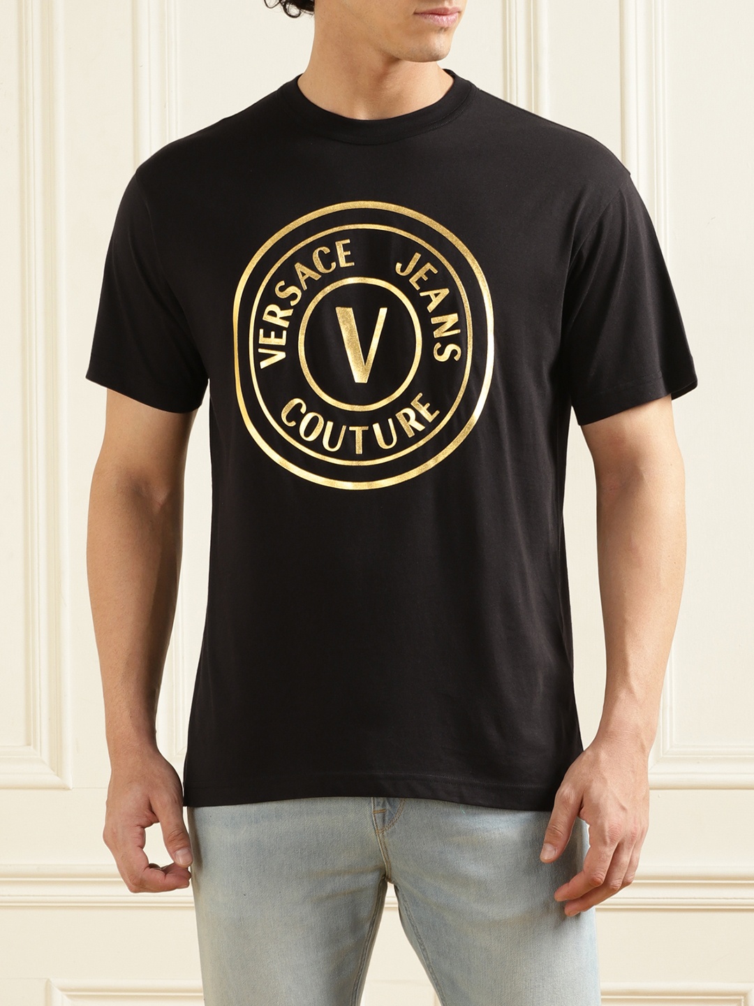 

Versace Jeans Couture Typography Printed Pure Cotton T-shirt, Black