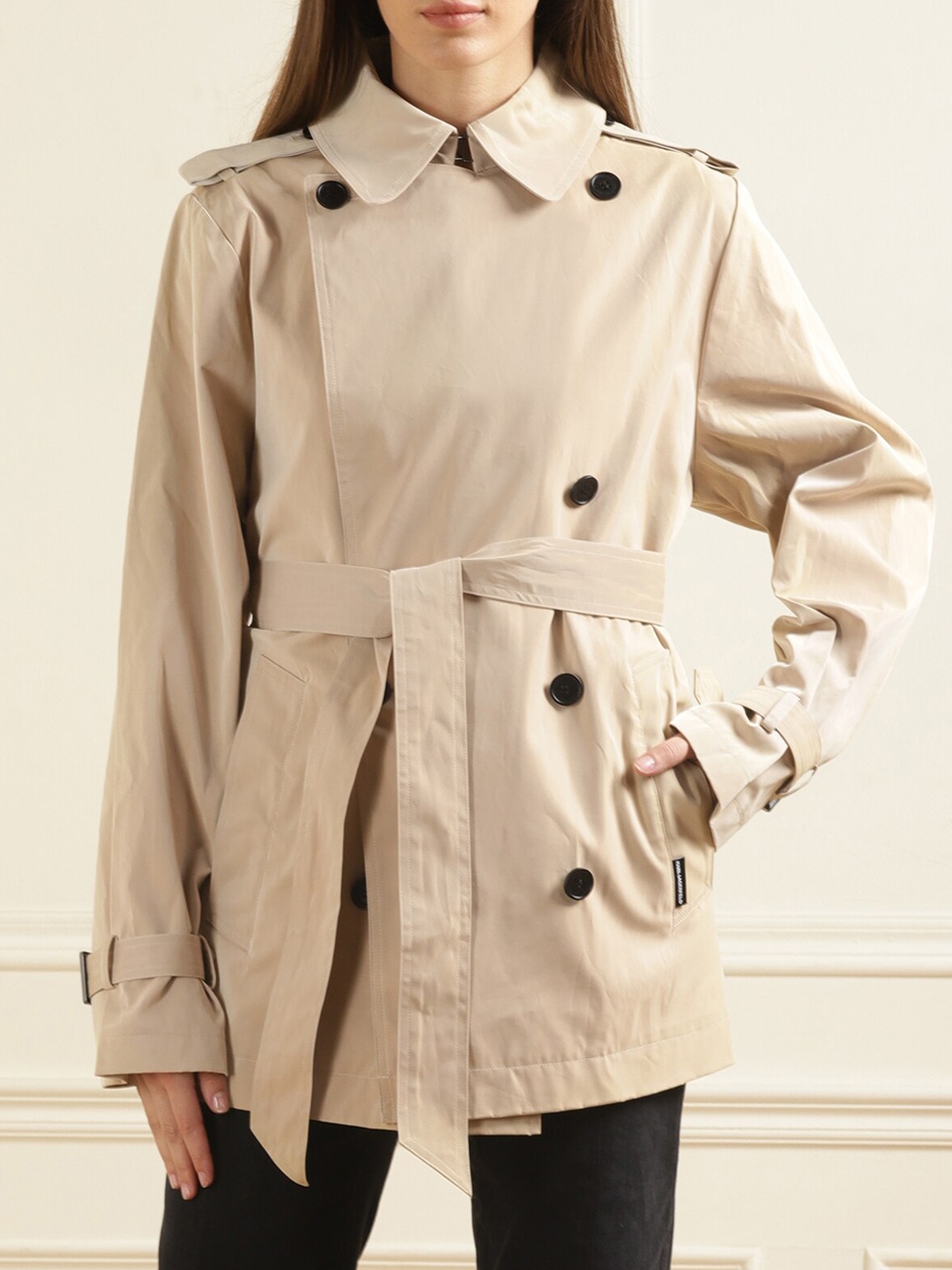 

Karl Lagerfeld Tie Up Longline Pure Cotton Parka Jacket, Beige
