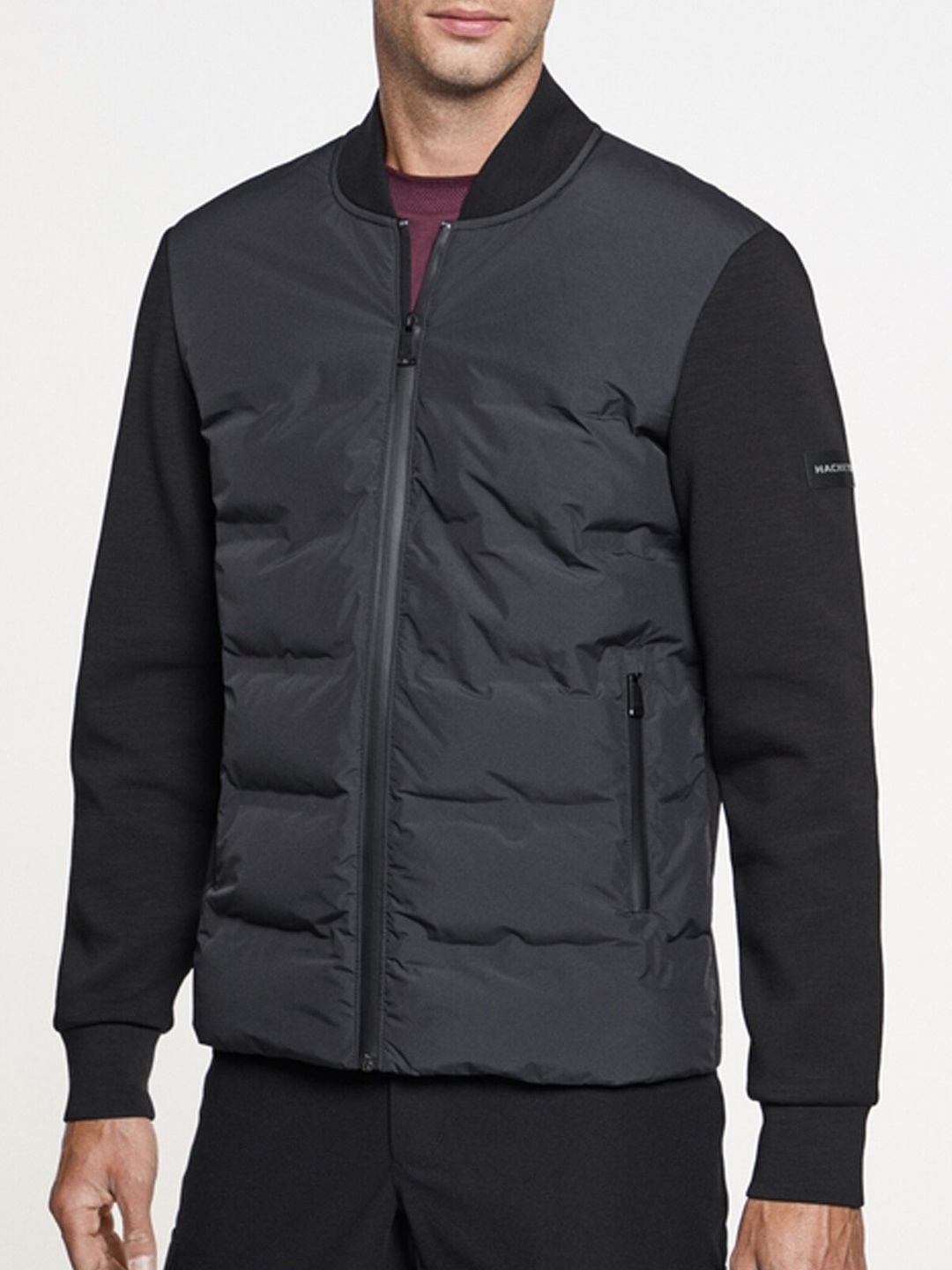 

HACKETT LONDON Colourblocked Longline Bomber Jacket, Black