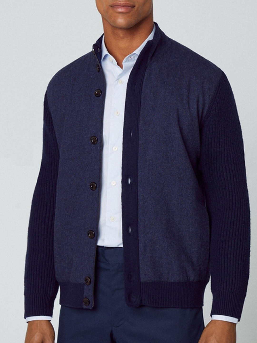 

HACKETT LONDON Colourblocked Woollen Longline Tailored Jacket, Navy blue