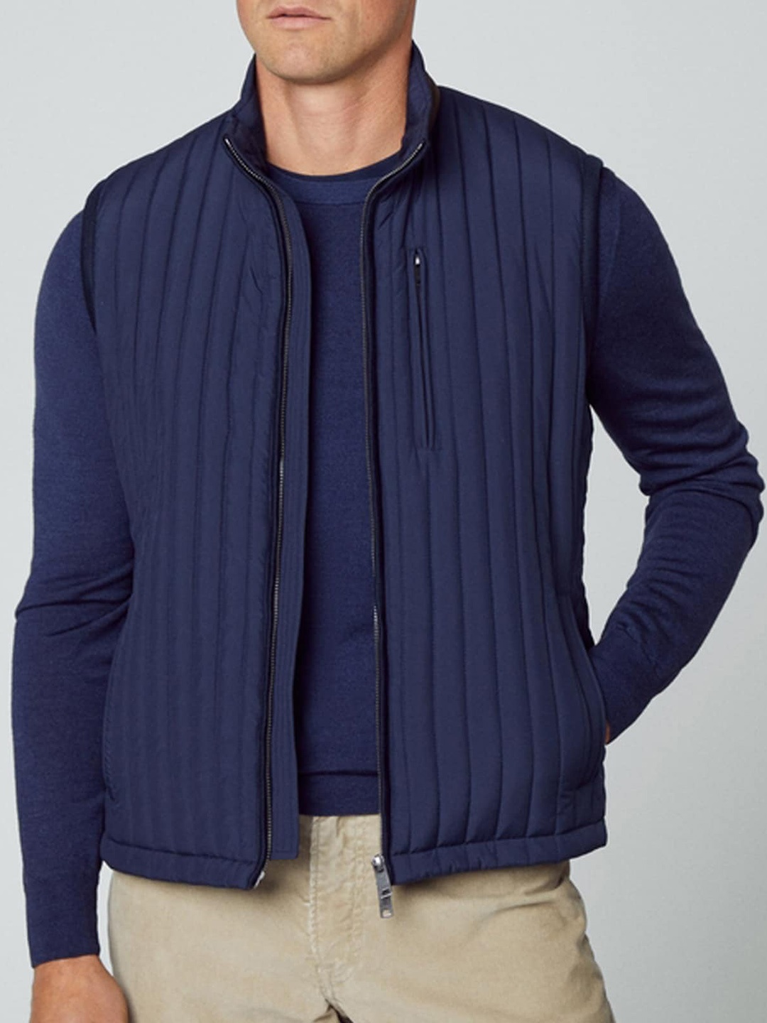 

HACKETT LONDON Self Design Mock Collar Gilet Tailored Jacket, Navy blue