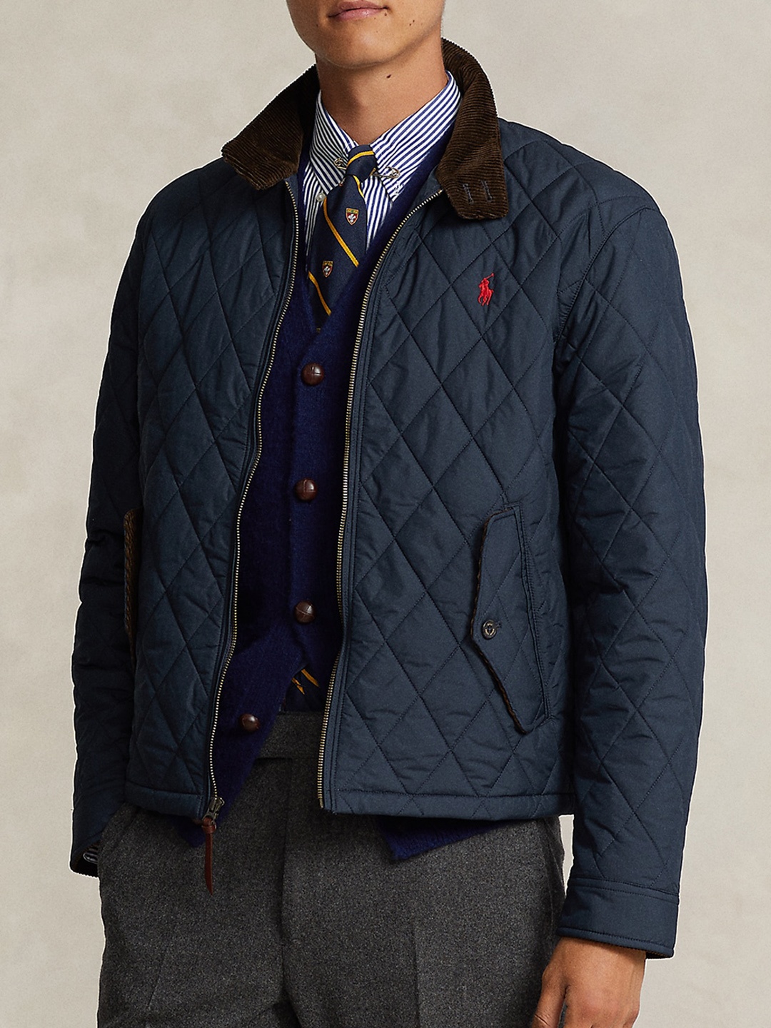 

Polo Ralph Lauren Water Repellent Stand Collar Quilted Jacket, Navy blue