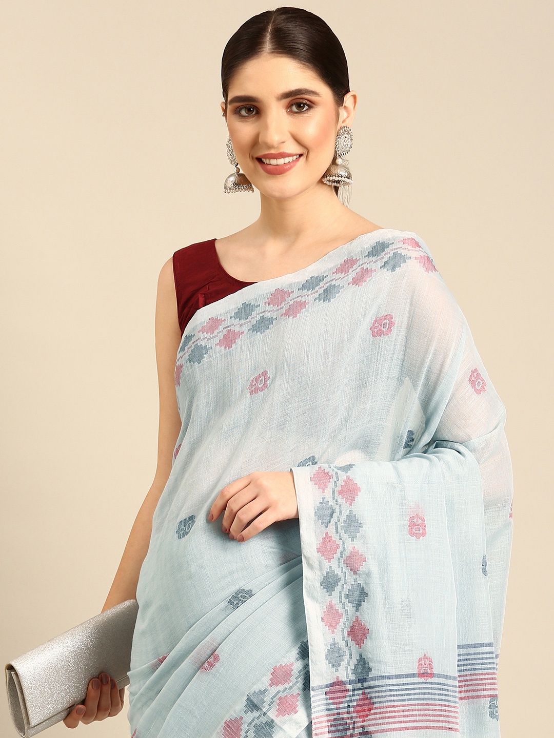 

ArtEastri Woven Design Pure Cotton Jamdani Saree, Blue
