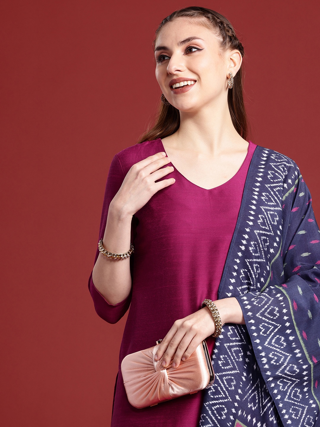 

Anouk Women Solid Regular Kurta with Trousers, Purple