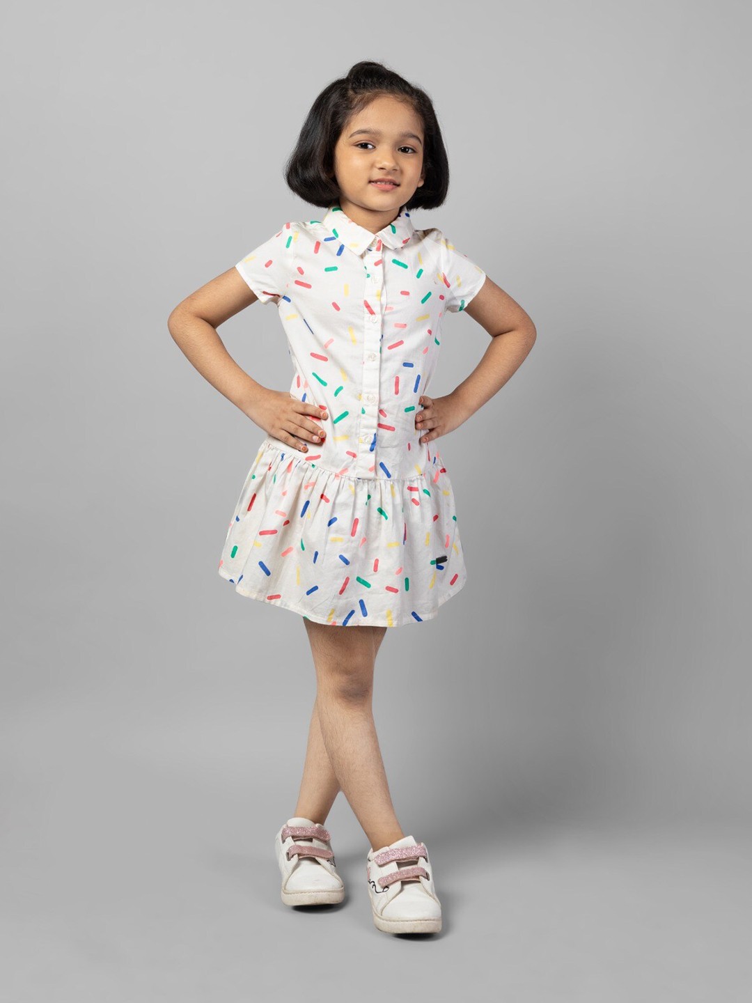 

ZIP ZAP ZOOP Conversational Gathered Printed A-Line Dress, White