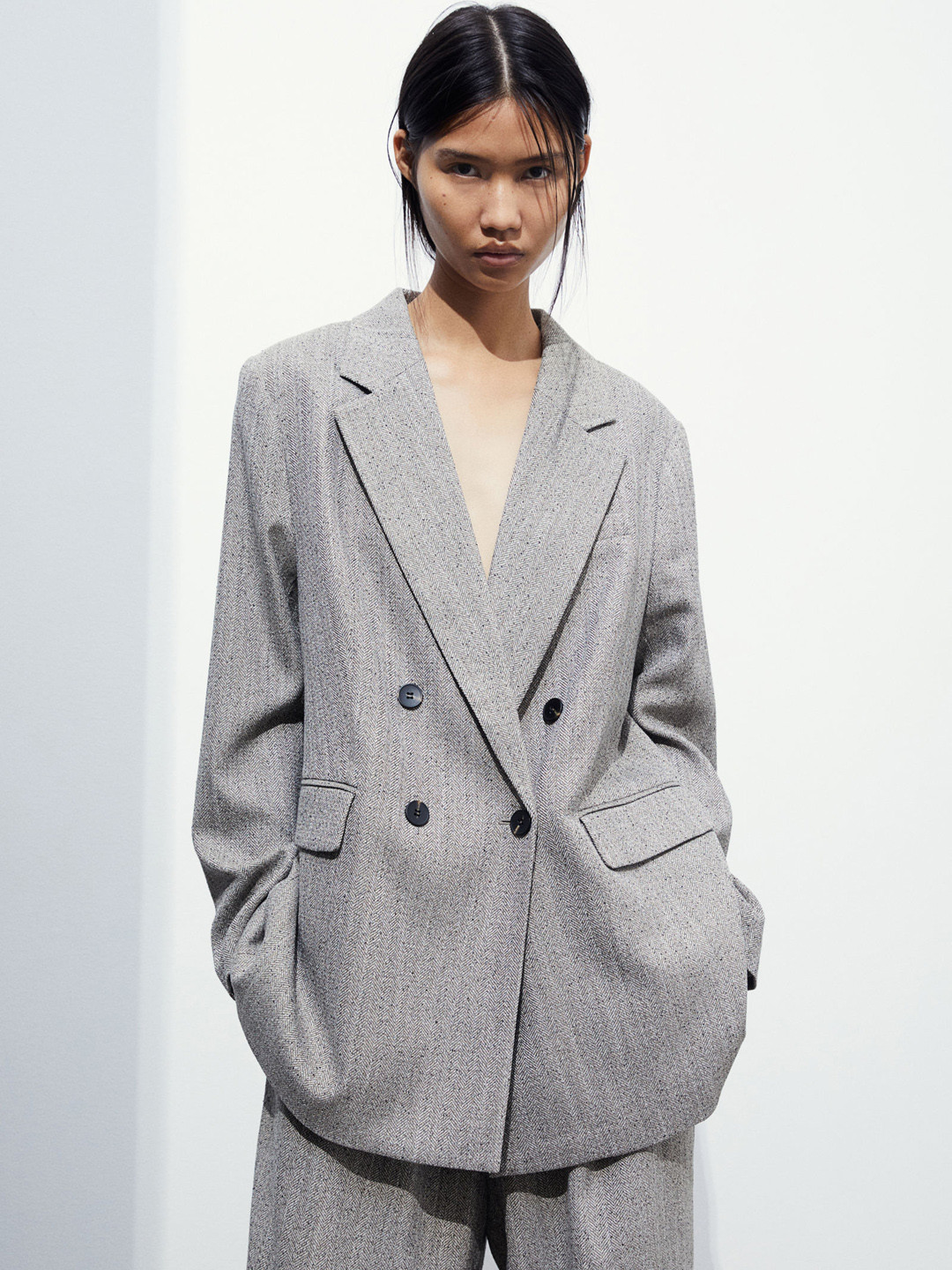

H&M Double Breasted Blazer, Grey