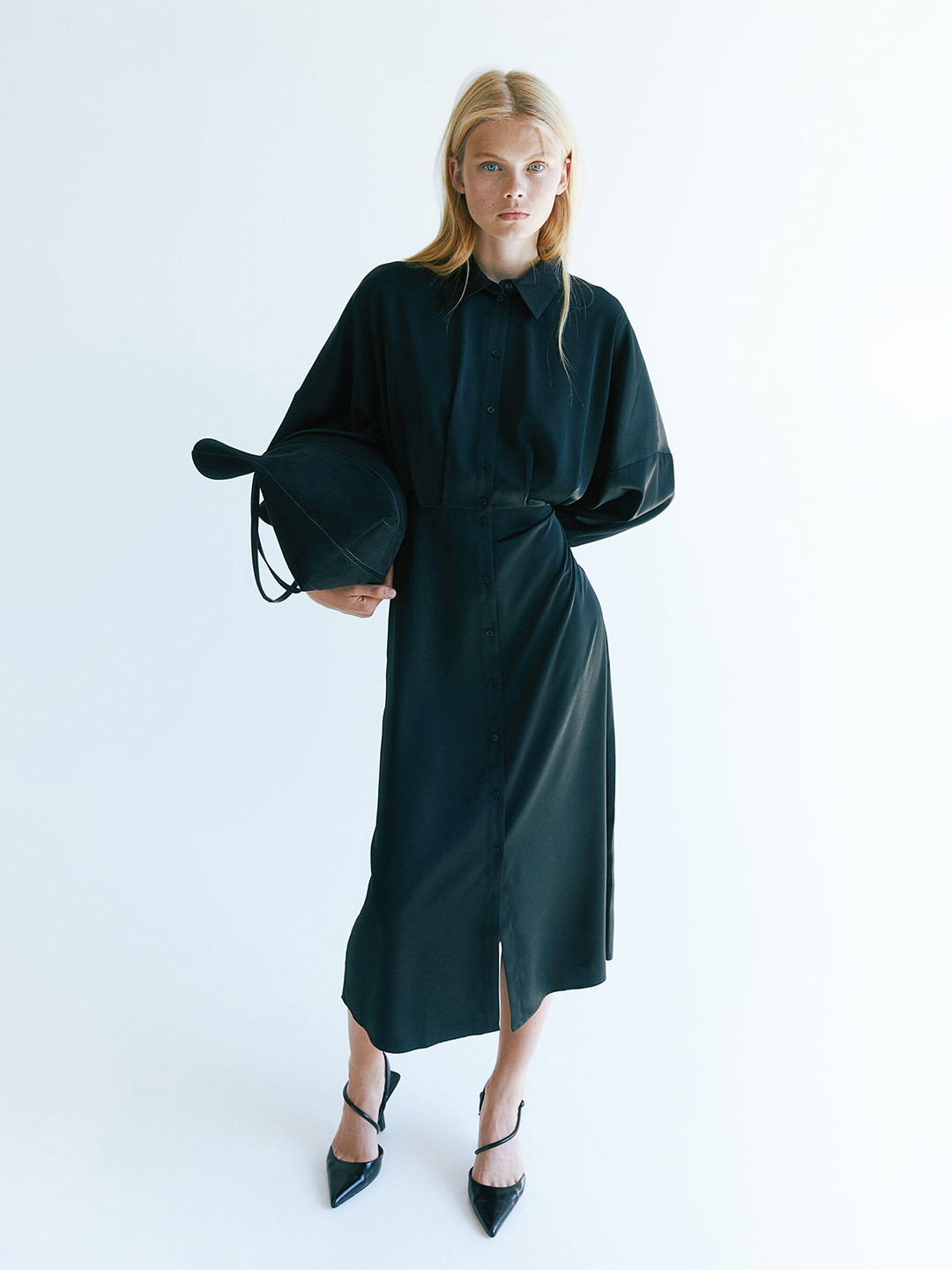 

H&M Shirt Midi Dress, Black