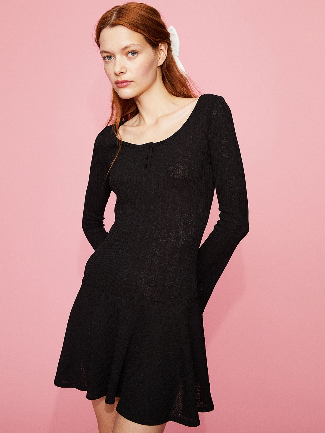 

H&M Ribbed Mini Dress, Black