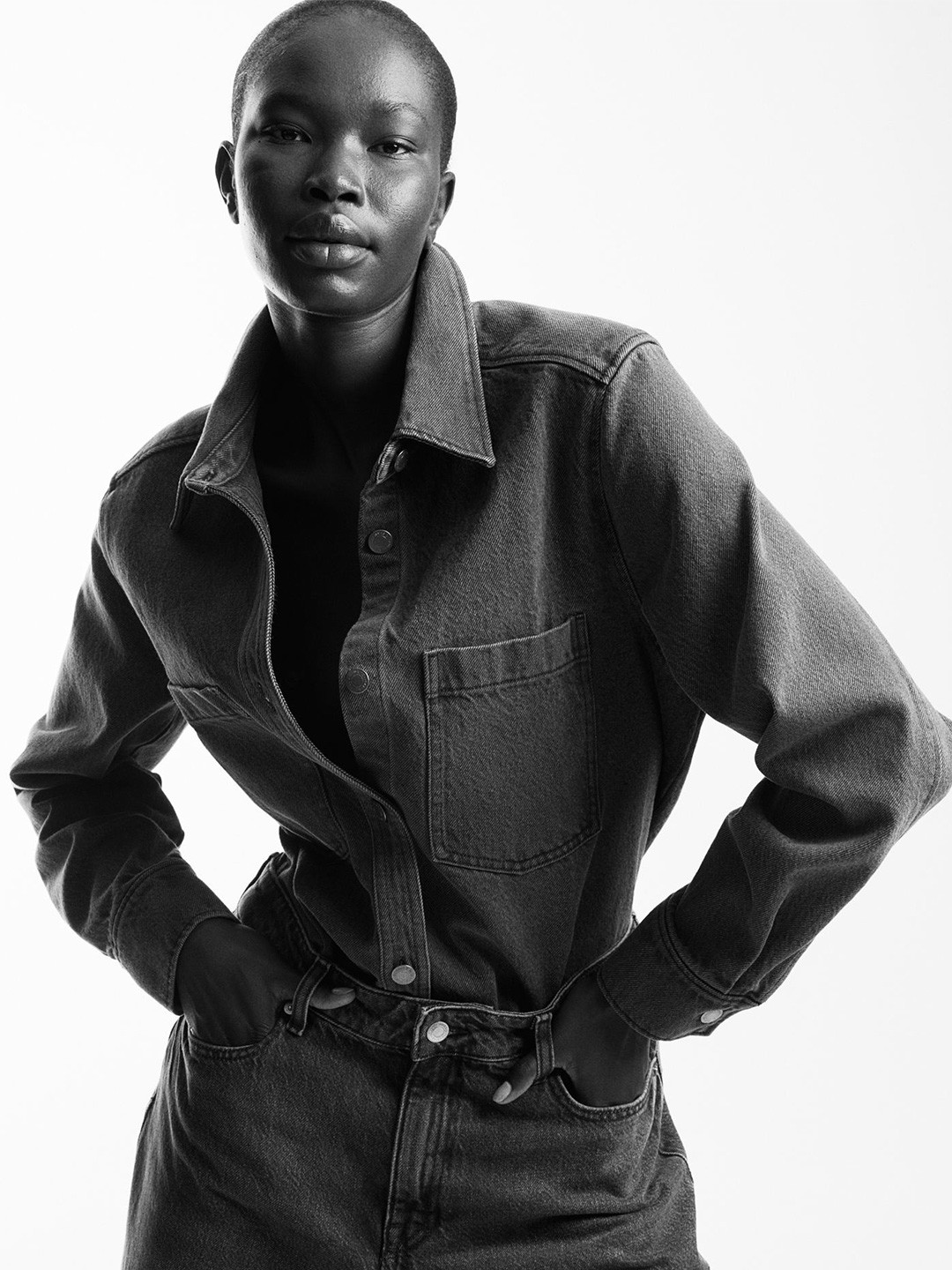 

H&M Women Denim Shirt, Grey