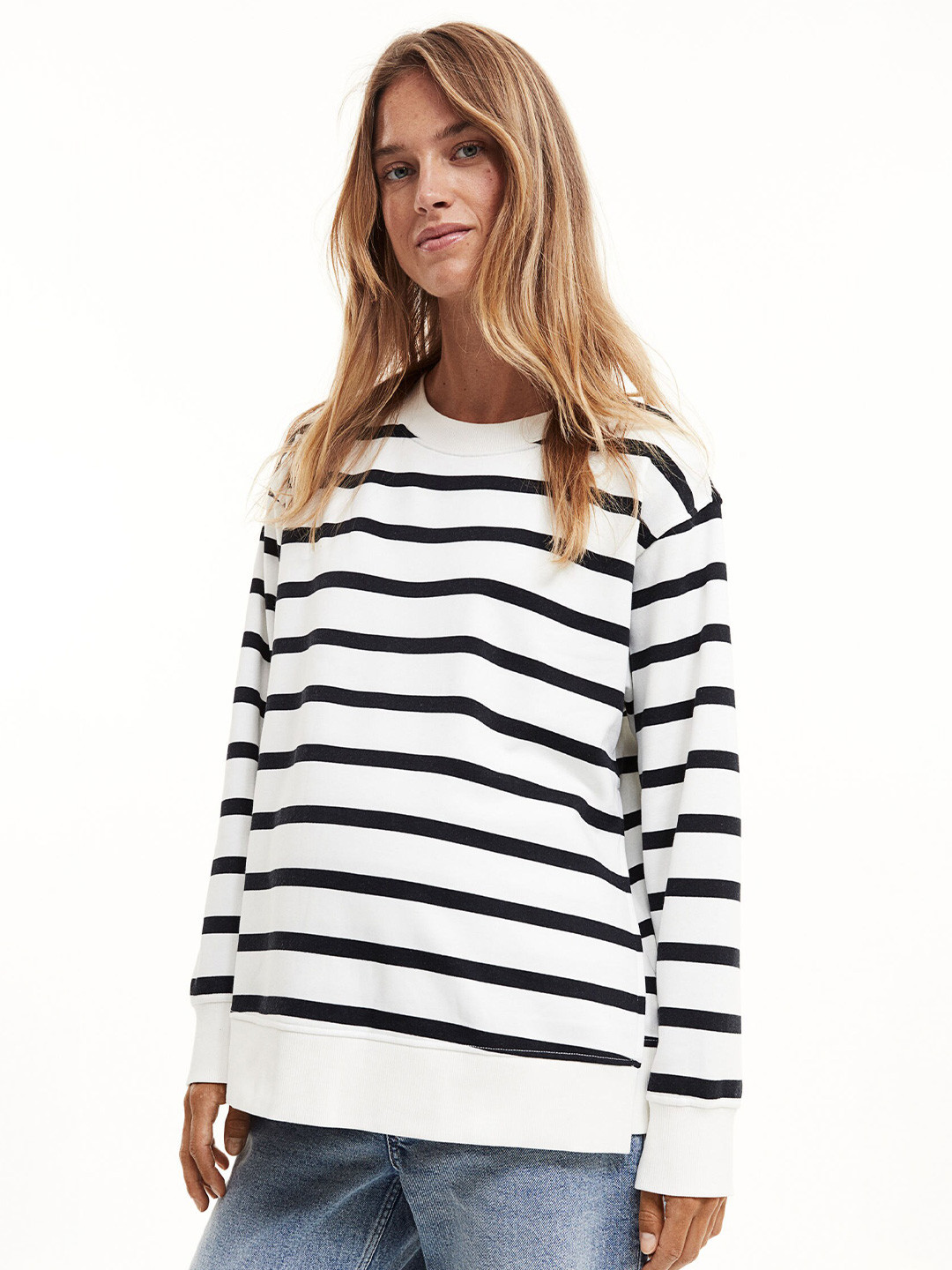 

H&M MAMA Women Striped Before & After Maternity Sweatshirts, White