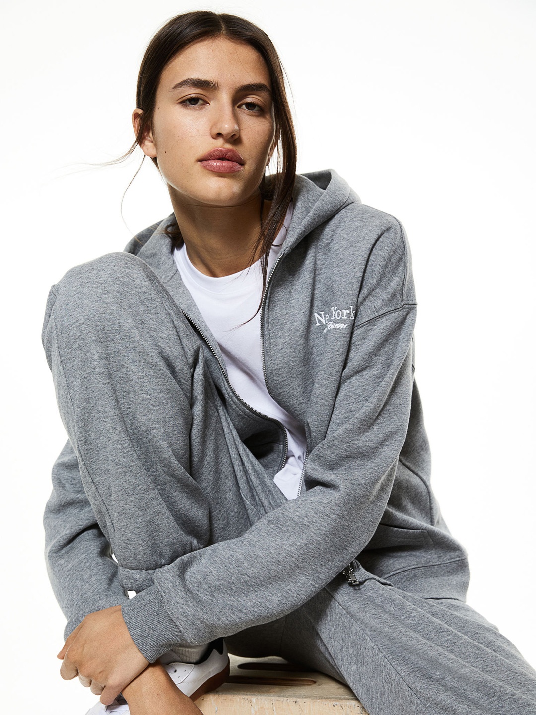 

H&M Women Text-Motif Hoodie Sweatshirt, Grey