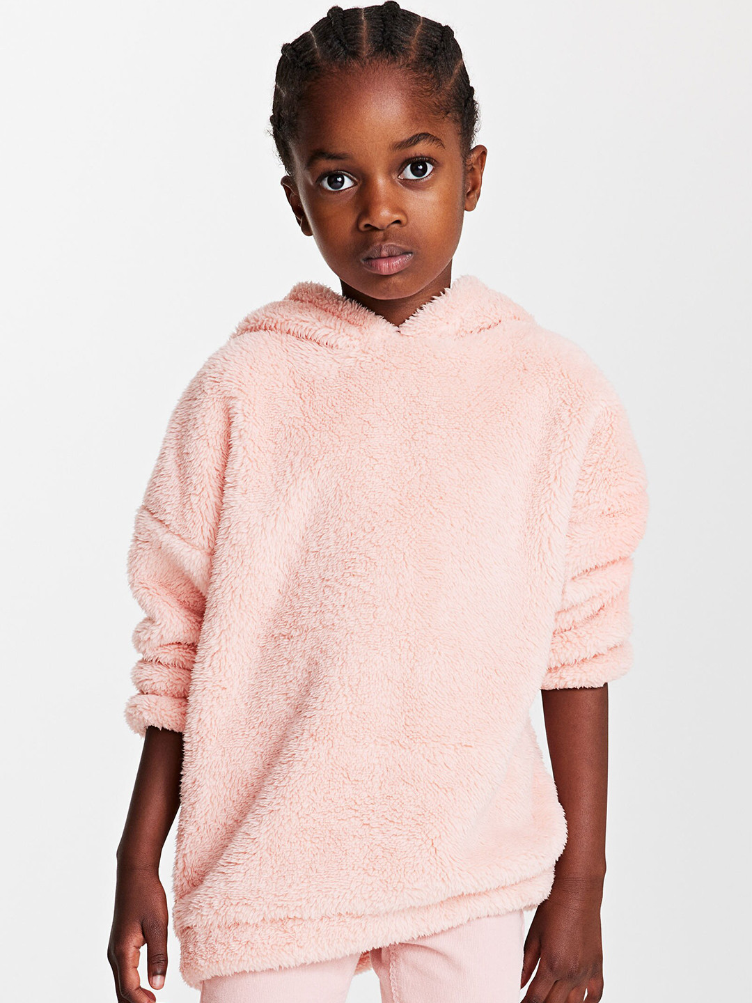 

H&M Girls Loose Fit Applidud Pile Hoodie, Pink