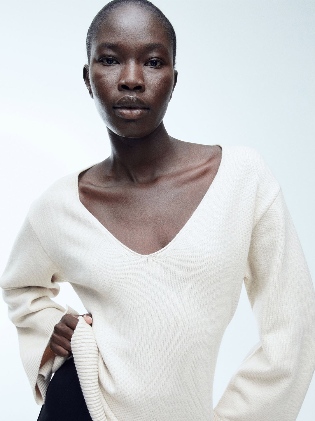 

H&M V-Neckline Jumper, Beige