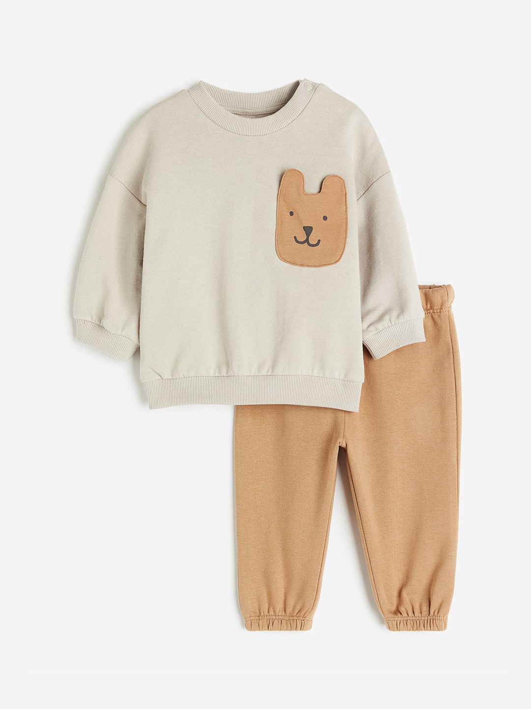 

H&M Infants Pure Cotton Sweatshirt & Jogger 2-piece Clothing Set, Beige