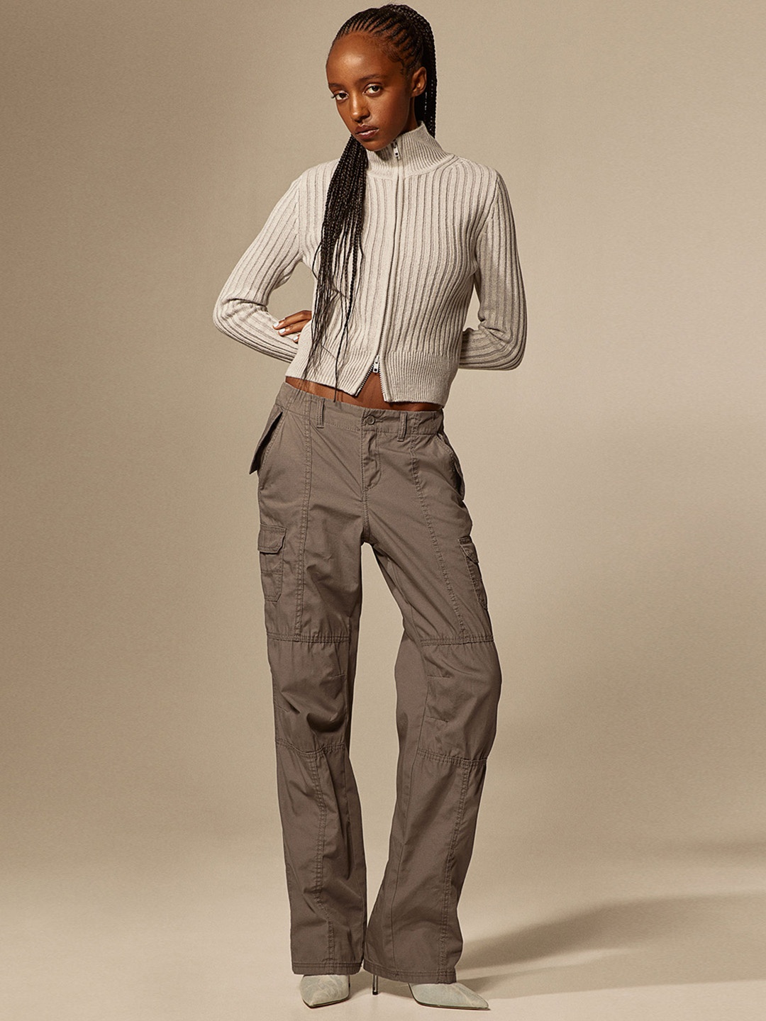 

H&M Women Low-Waisted Cargo Trousers, Beige