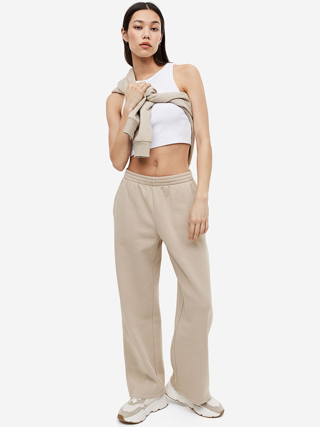 

H&M Women Relaxed Fit Straight Leg Track Pant, Beige