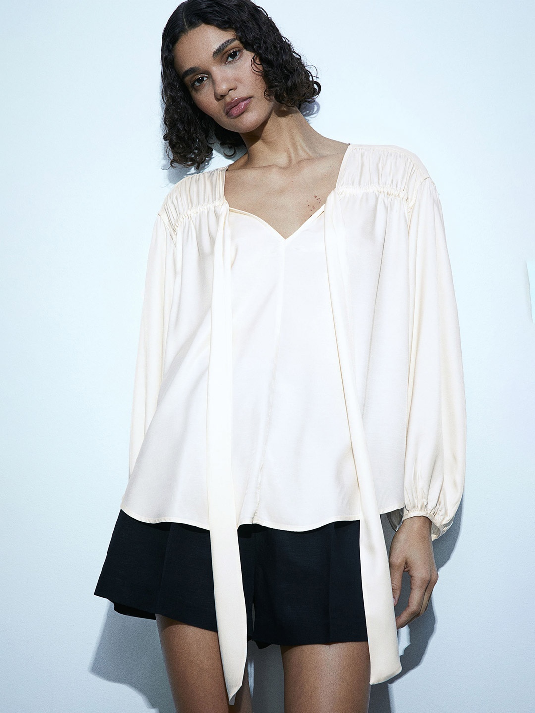 

H&M Loose Fit Drawstring-detail Top, White