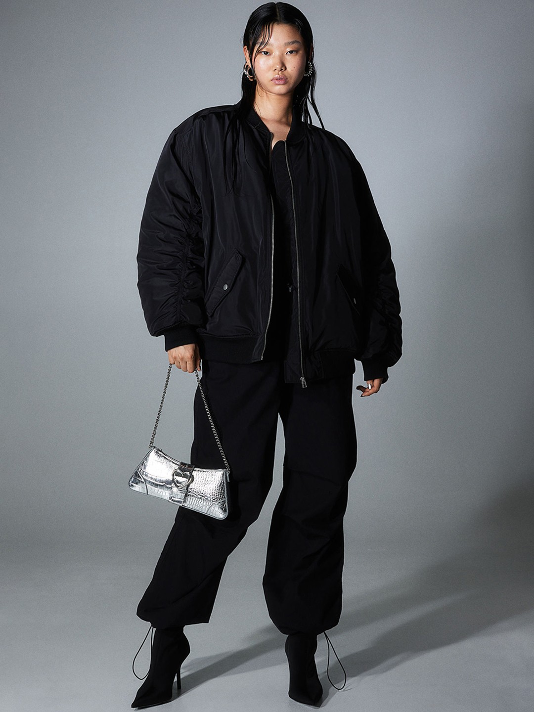 

H&M Oversized Bomber Jacket, Black