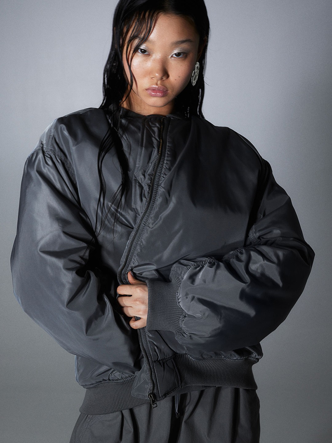 

H&M Oversized Bomber Jacket, Grey