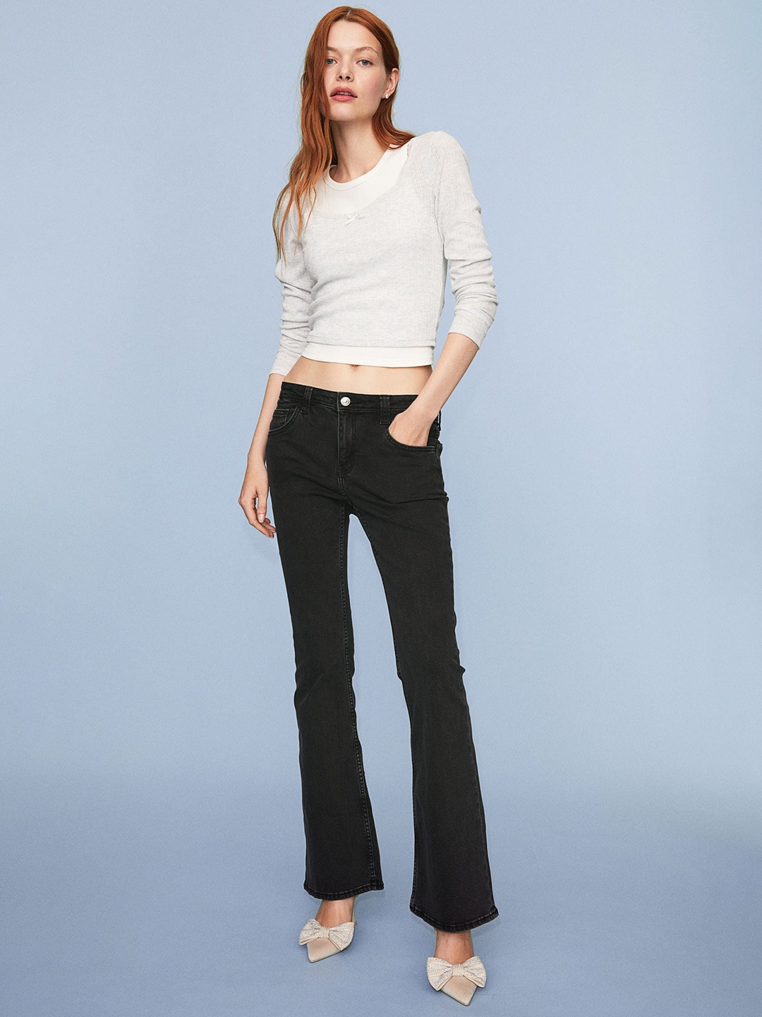 

H&M Flared Low Jeans, Black