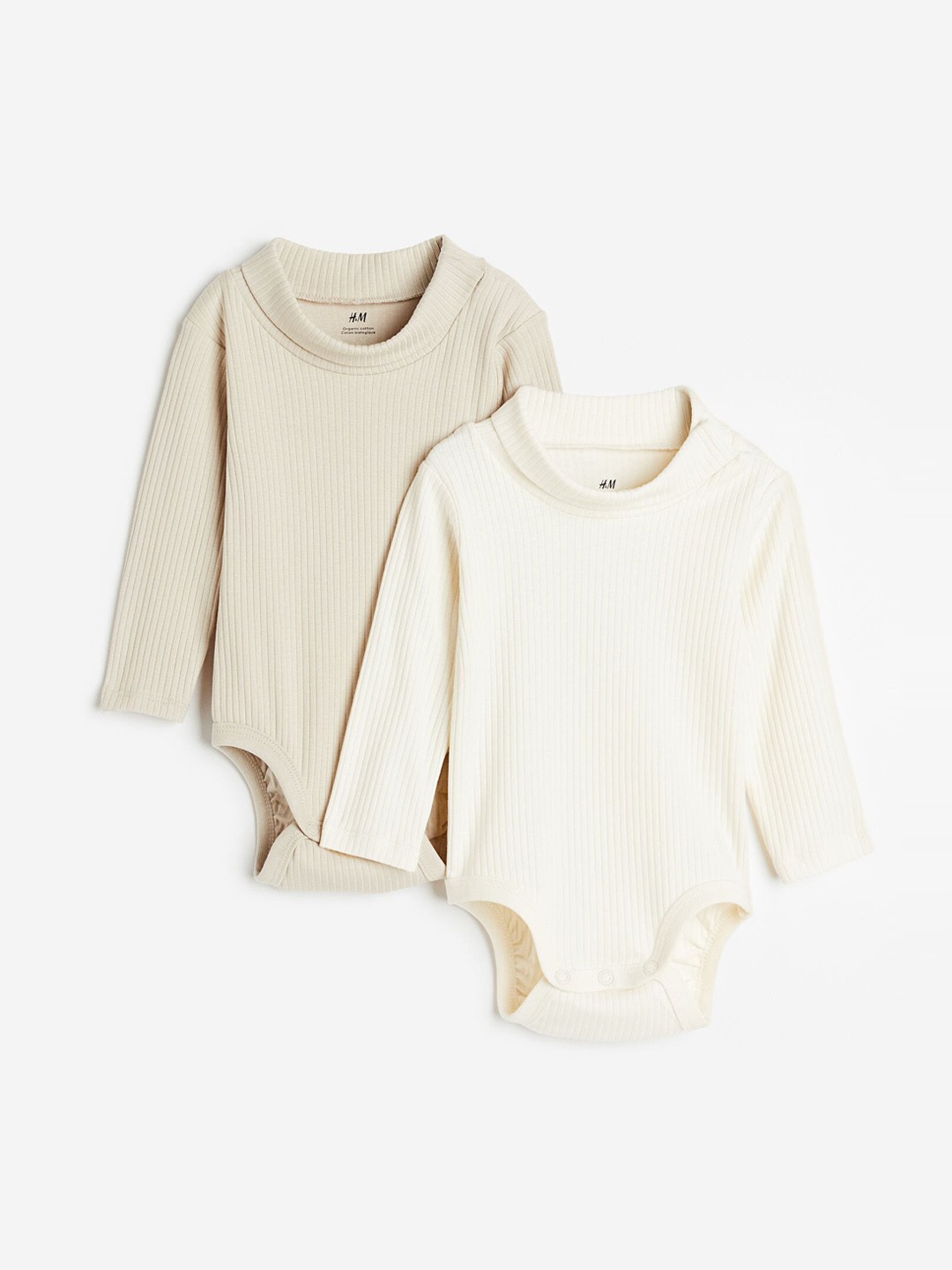 

H&M Infant Boys 2-Pack Ribbed Bodysuits, Beige