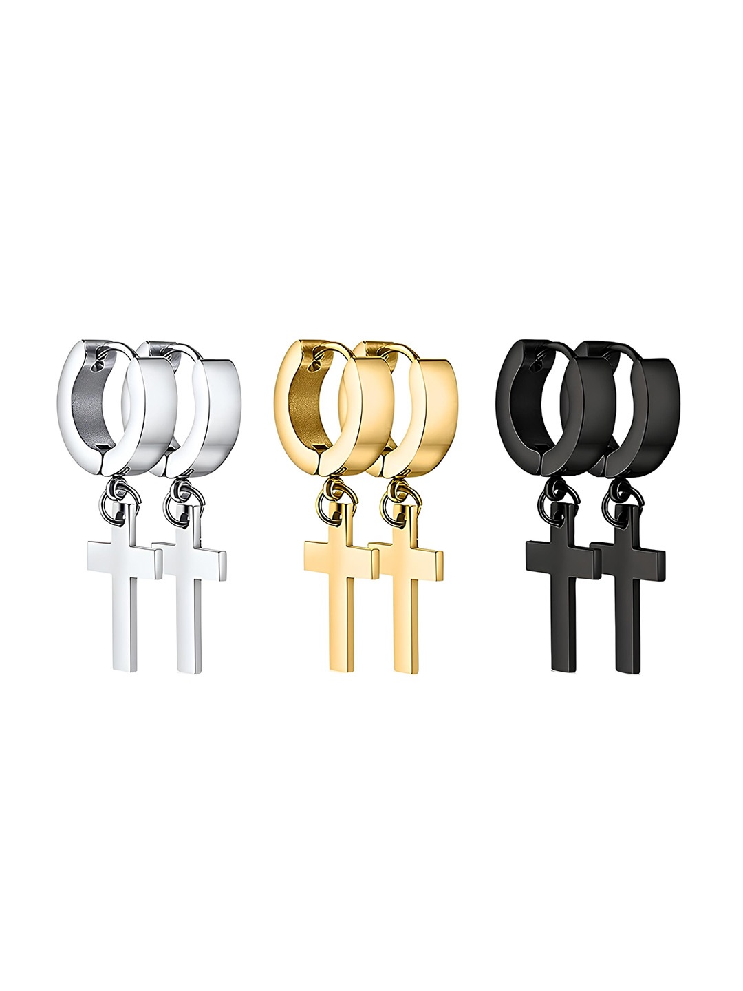 

KARISHMA KREATIONS Set Of 3 Contemporary Half Hoop Earrings, Gold