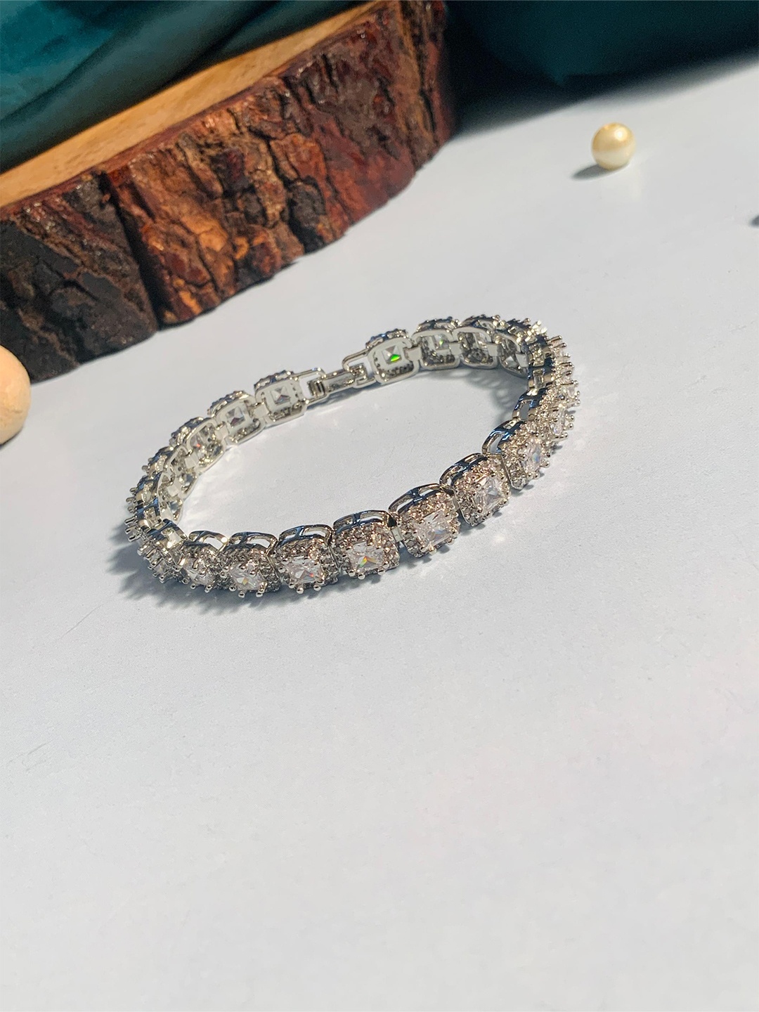 

ABDESIGNS Silver-Plated American Diamond Brass Wraparound Bracelet