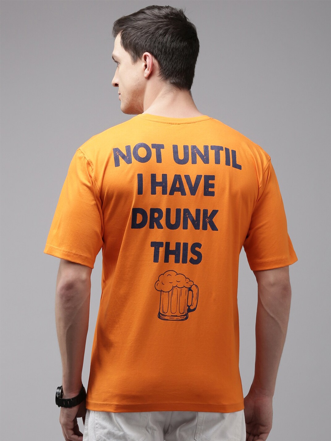 Kryptic Typography Printed Pure Cotton Drop Shoulder Sleeves Oversized T-Shirt, Orange