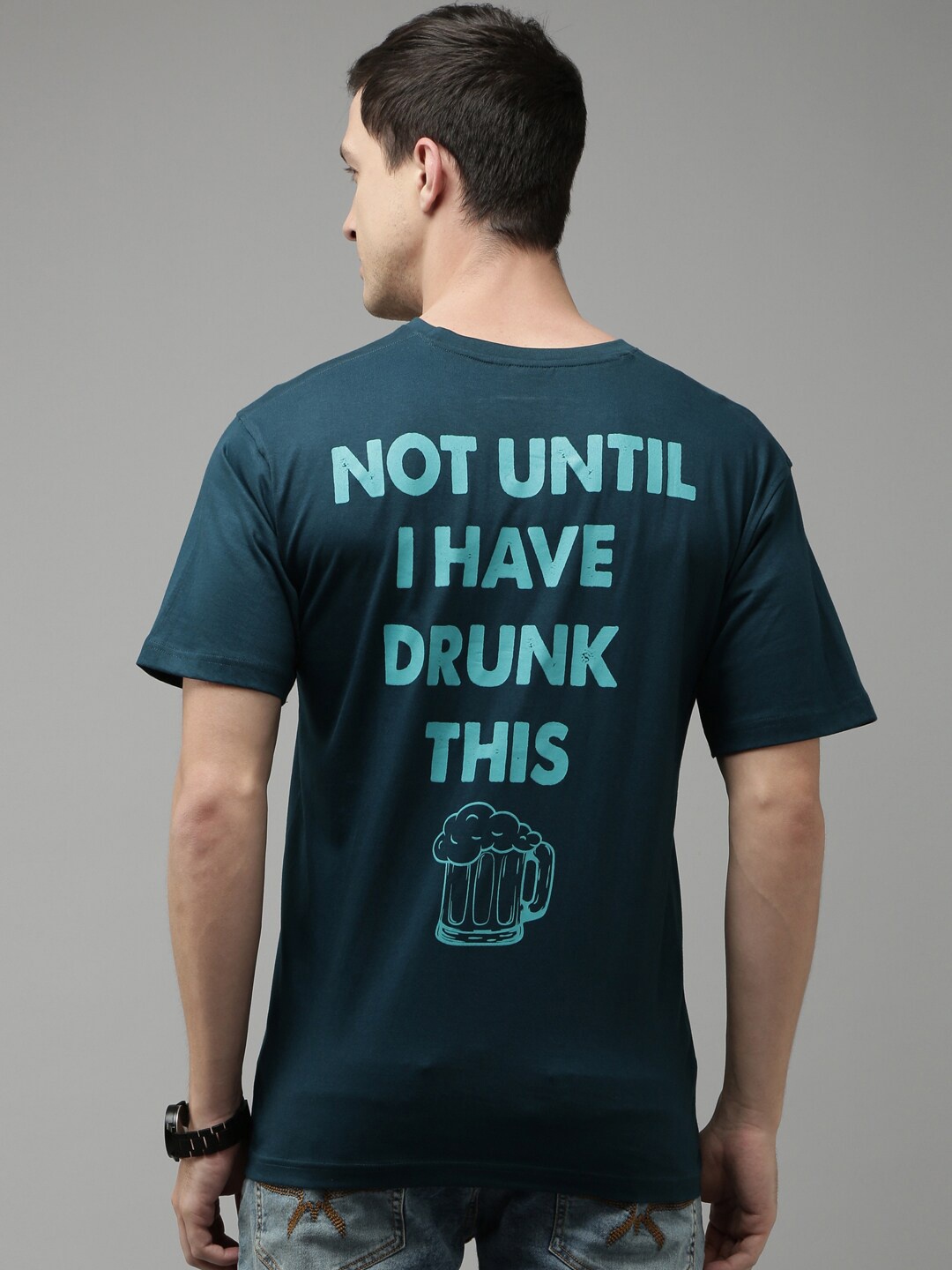 

Kryptic Typography Printed Drop-Shoulder Sleeves Pure Cotton Oversized T-shirt, Teal