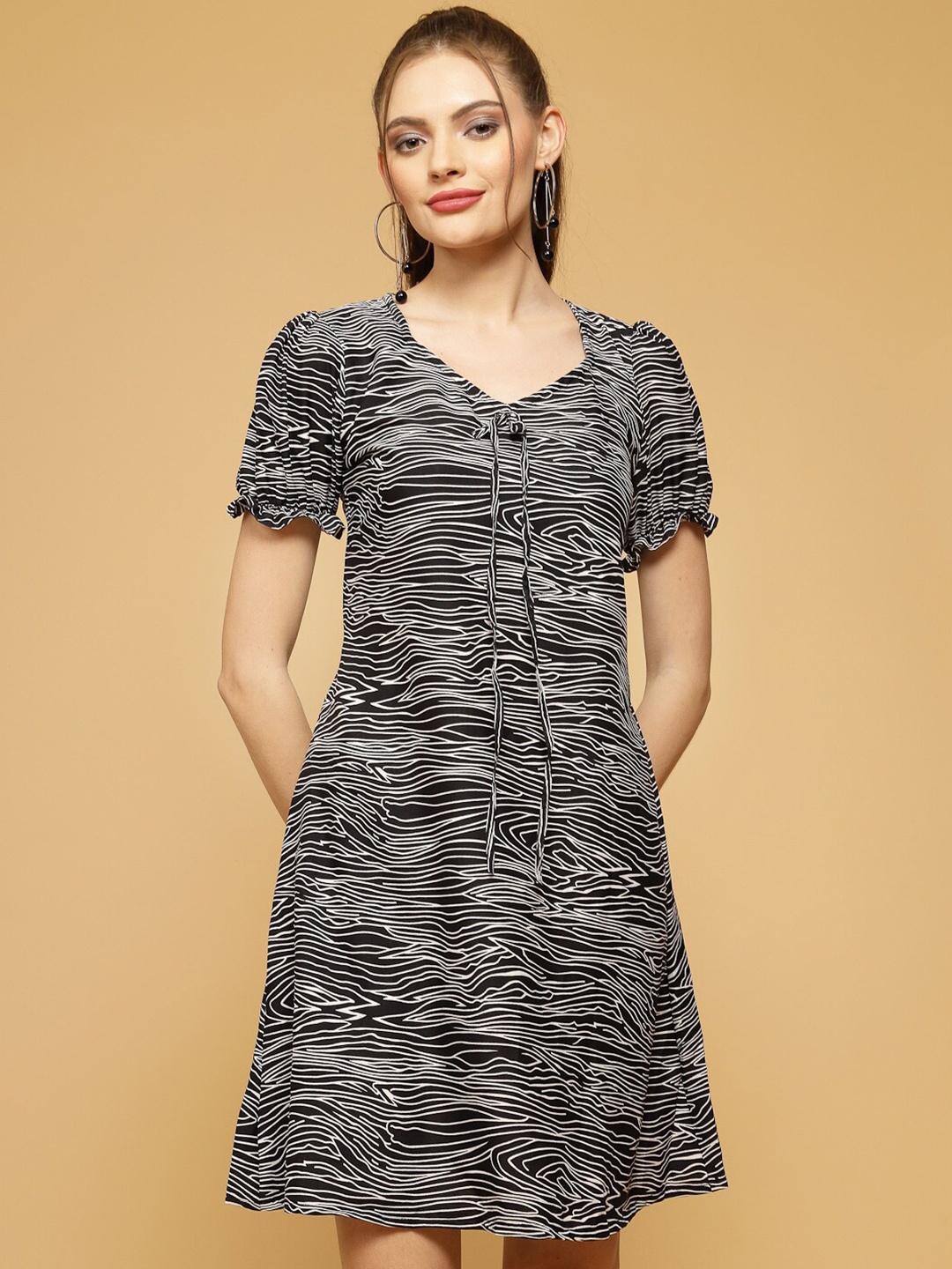 

Oomph! Animal Print Ruffled Crepe A-Line Dress, Blue