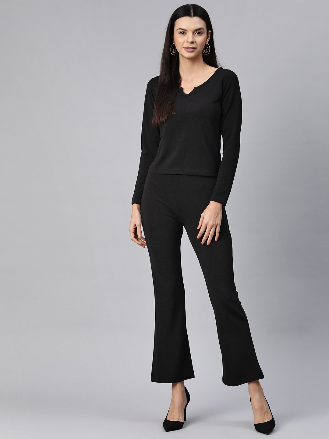 

Popnetic Women Solid Top with Trousers, Black