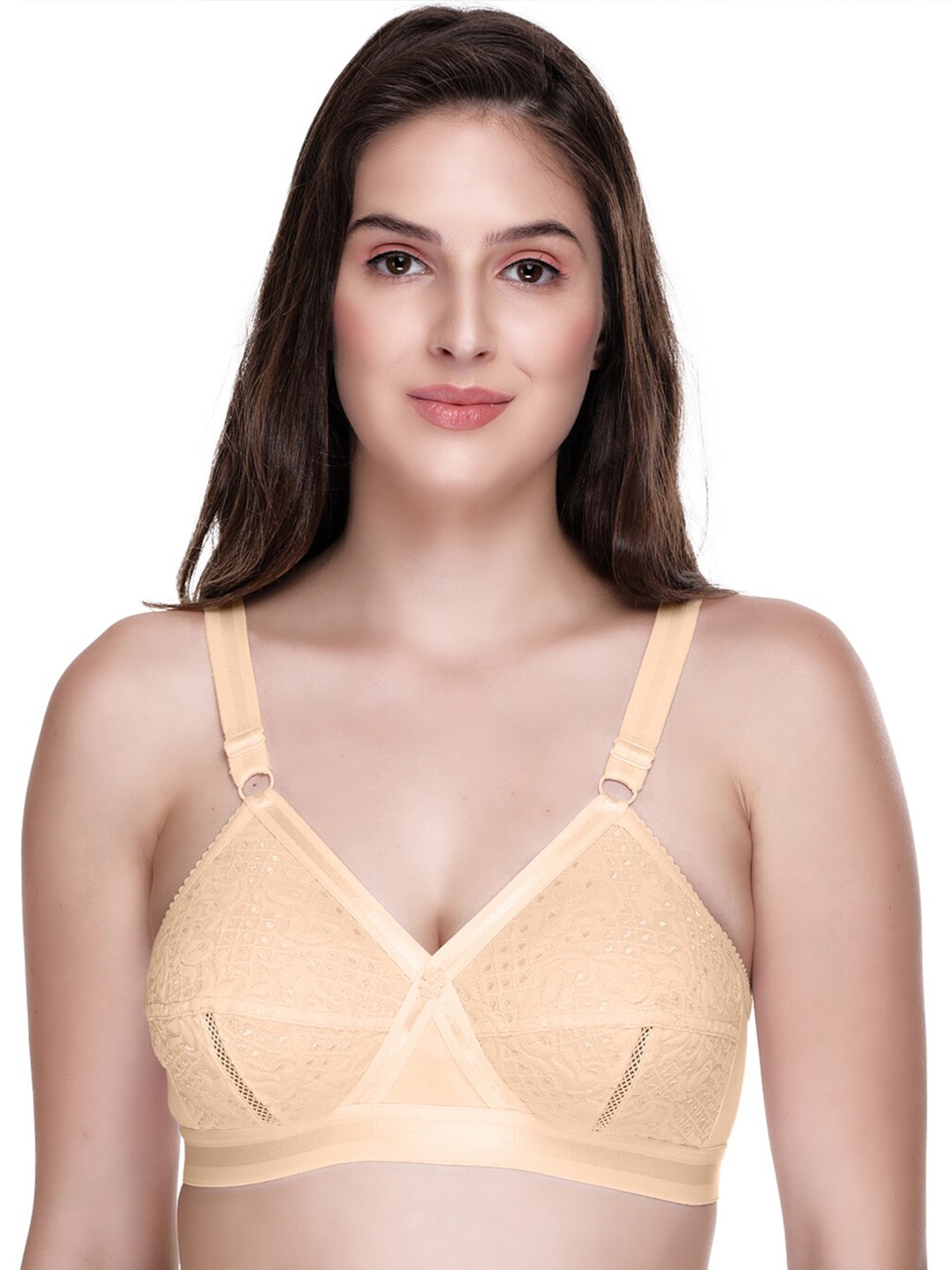 

SONA Floral Self Design Full Coverage Non-Wired Cotton Everyday Bra With All Day Comfort, Beige